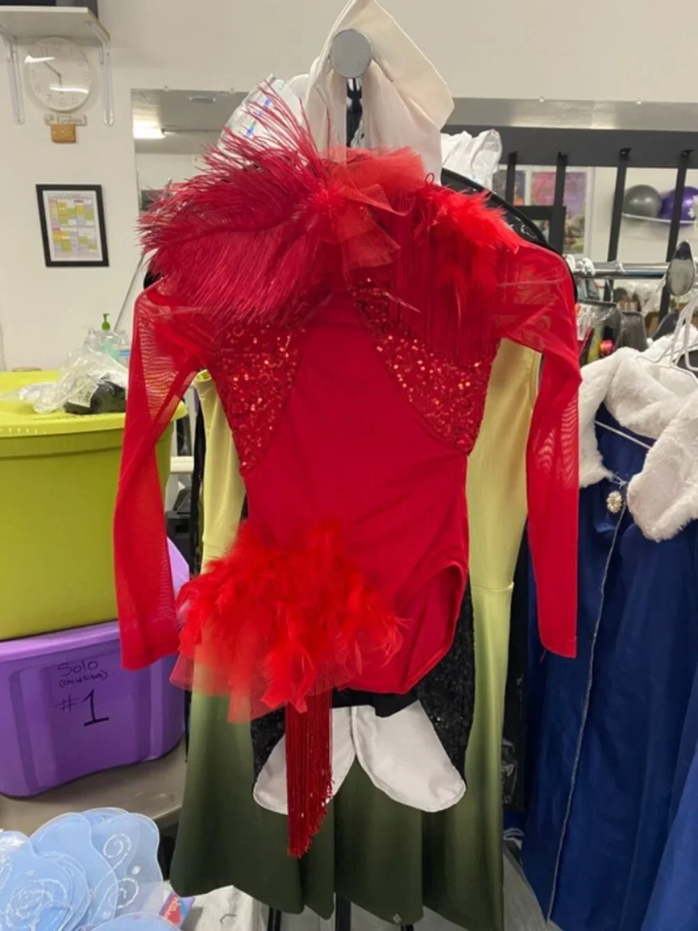 Red Sequin and Feather Dance Leotard-MC-Weisman